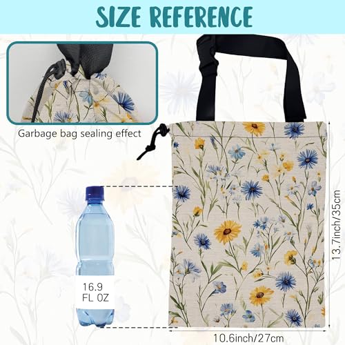 Car Garbage Bag Abstract Blue and Yellow Flowers Hanging Canvas Car Trash Bag Drawstring Car Back Seat Organizer for Car Back Front Seat Console with Adjustable Buckle - color: Abstract Blue and Yellow Flowers