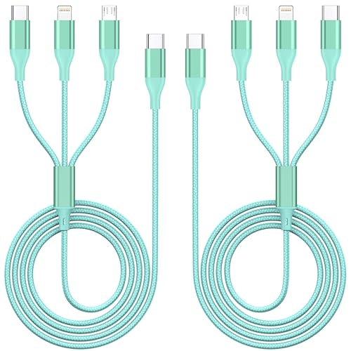 3 in 1 Multi Charging Cable for Multiple Devices Fast Charge cord 2Pack 4FT | Car Travel Essentials,MFI Certified Universal Phone Charger with Type C/Micro USB/IP for iPhone17-5 iPad Android Green - color: Green-4ft