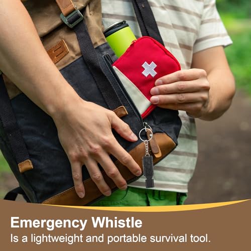 PATIKIL Emergency Whistle with Keychain, Bling Safety Survival Whistles Rescue Signaling Loud - color: Black