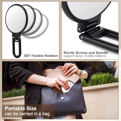 10X Magnifying Mirror, Double Side Handheld Mirror, Travel Makeup Mirror - color: Black