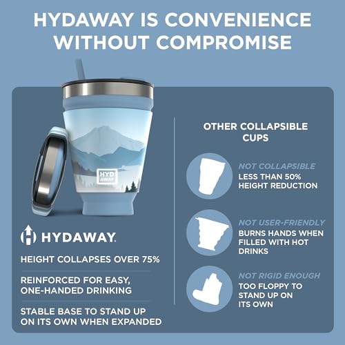 HYDAWAY Collapsible Insulated Tumbler 16oz, Reusable Coffee Cup with Straw - color: Cascadia