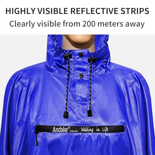 Andake Waterproof Rain Poncho for Adults Unisex,230T Ripstop Polyester,Raincoat Gear with Transparent Viewing Window Outdoors - color: Dark Blue