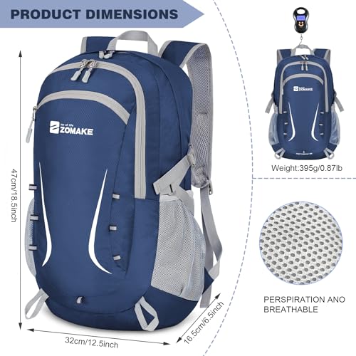 ZOMAKE Lightweight Packable Backpack 35L, Foldable Backpacks Water Resistant Collapsible Light Daypack for Hiking(Navy Blue) | Light Hiking Backpacks Water Resistant Collapsible Day Pack for Travel, Everyday Carry, Multi-Pocket Layout, Heavy Duty Nylon -