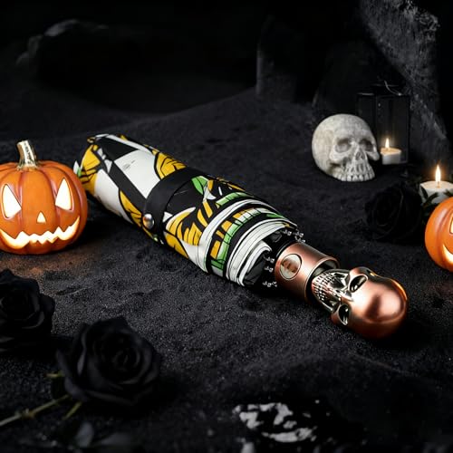 Skull Handle Windproof Travel Umbrella Compact Portable, Auto Open Close | Luxury Gothic Skull Grip with One-Touch Automatic Open, Wind Resistant and Sturdy for Rain, Lightweight to Carry Daily - color: 02.Sunflower
