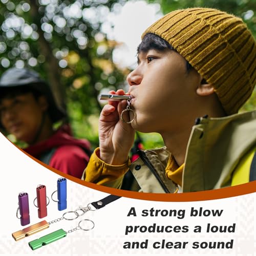 Emergency Whistle, Aluminum Survival Whistles with Lanyard and Keychain Loud Safety Rescue Signaling - color: Purple/Rose Red