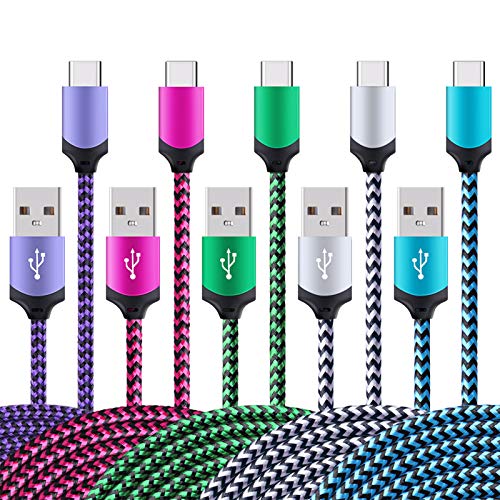 Type C Charger,5Pack Premium 6FT Braided USB A to USB C Cable Android Charger Cord Fast Charger for Samsung Galaxy S23 Ultra A14 A13 A23 A33 A53 A73 S22 S21 S20 S10 S9 S8 Plus Note 20 Ultra,LG G8 V60 - color: White,Blue,Rosered,Purple,Green