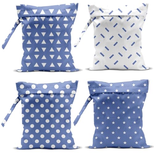 Wet Bag, 4Pcs Wet Dry Bag Set, Reusable Waterproof Bags with Triangle, Star, Diagonal & Dot Prints for Women, Versatile for Beach, Pool & Daily Use - color: Triangle & Star & Diagonal & Dot