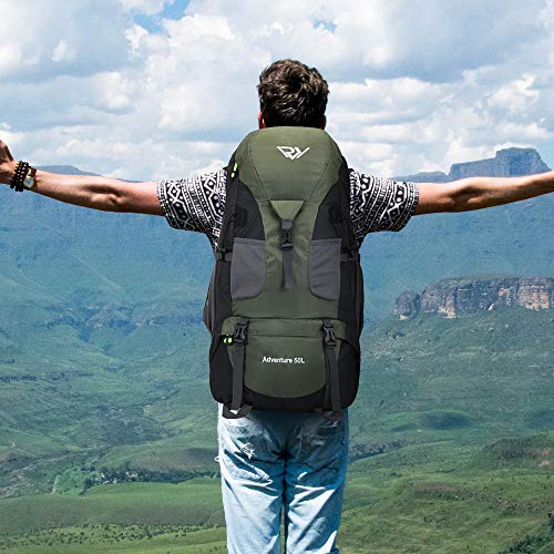50L Hiking Backpack, Waterproof Lightweight Daypack for Outdoor Camping Travel - color: Army Green