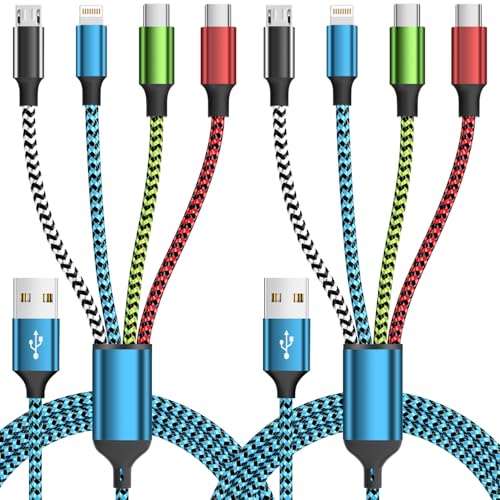 4 in 1 Dual Type C Multi Charging Cable, Charging Cord for Multiple Devices | 2 Pack 5FT USB Charging Cable with 2 USB C/IP/Micro USB Charger, Phone Charger for iPhone 17-8/ Android/Pad and More, - color: Black&Blue&Green&Red