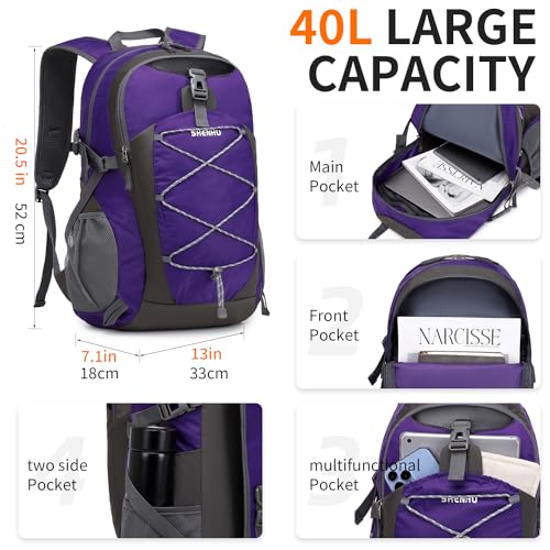 40L Hiking Backpack Lightweight Daypack Waterproof Travel Camping Backpack for Men Women Sport Packable - color: A6-purple