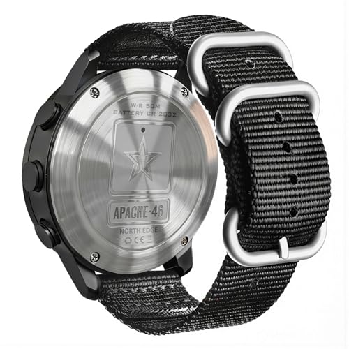 NORTH EDGE Apache 46 Men’s Outdoor Digital Watch Bundle with Extra 22mm Black Silicone Band, Altimeter Barometer Compass, Pedometer, Weather Trend, EL Backlight, 50M Water Resistant Hiking Watch