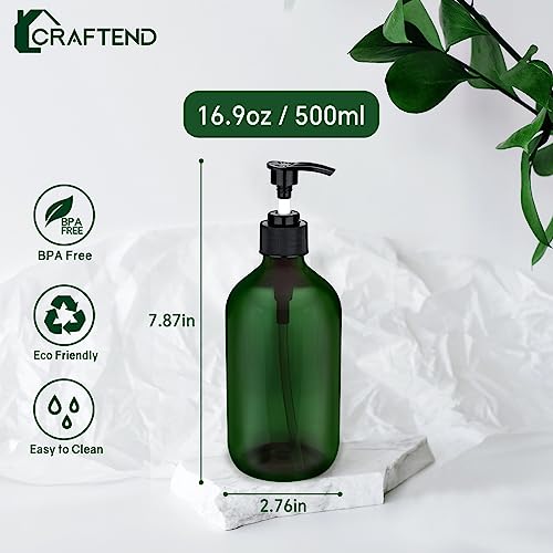 2 Pack Pump Bottles Dispenser 16.9 OZ 500ml Bathroom Countertop Pump Dispensers Refillable Plastic Containers for Lotion Shampoo Body Wash Hand Dish Soap Kitchen Accessories with Waterproof Labels