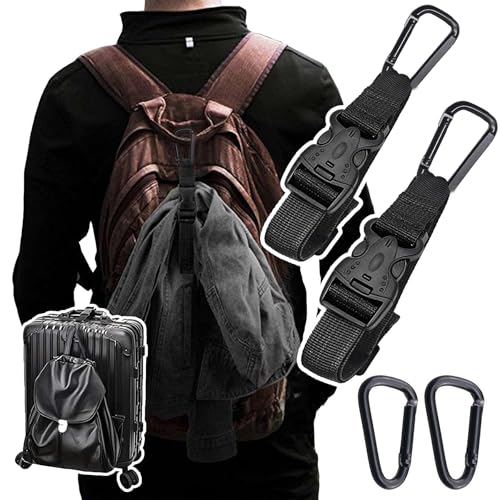 2 Pack Add a Bag Luggage Straps - Adjustable Suitcase Belts Travel Accessories - Jacket Gripper Arm Saver Easy to Carry Your Extra Bags (Black,Four Hooks)