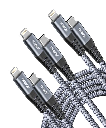 USB C to Lightning Cable [Apple MFi Certified] iPhone Fast Cord 3FT, 3 Pack | Nylon Braided Heavy Duty iPhone Charging Cable for iPhone 14 13 12 11 X XS XR SE 8 7 6, iPad Pro, Air, mini, iPod, AirPods - color: Grey, size: 3FT, style: C to Lightning