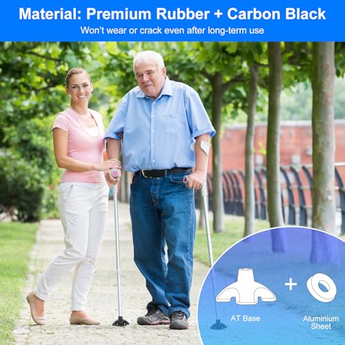 supregear Cane Tip 1 inch Heavy Duty - Self Standing Rubber Quad Base | Non-Slip 4 Prong Replacement Foot Pad for Walking Cane - Metal Insert for Enhanced Stability and Comfort, 1" I.D - size: 1 inch