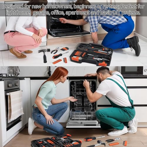 MARTCOLOR Household Tool Set, Orange Hand Kit with Storage Case, 58-Piece - color: Orange