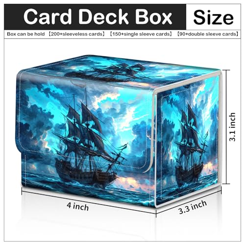 Card Deck Box for MTG Trading Cards with Magnetic Closure,Premium Card Storage Box Case Cover for TCG CCG Magic Cards,Blue Pirate Ship - color: Blue Pirate Ship