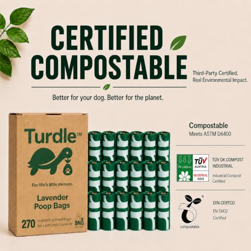 Turdle Compostable Dog Poop Bags Rolls, Lavender Scented, 270 Count