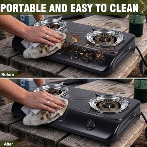 BESTFIRE 28" Portable Propane Stove - Professional Dual-Output Burners (12000 & 9000 BTU) for Precision Cooking, Rust-Resistant Steel 2 Burner Propane Cooktop for Camping, RV, BBQ & Tailgating