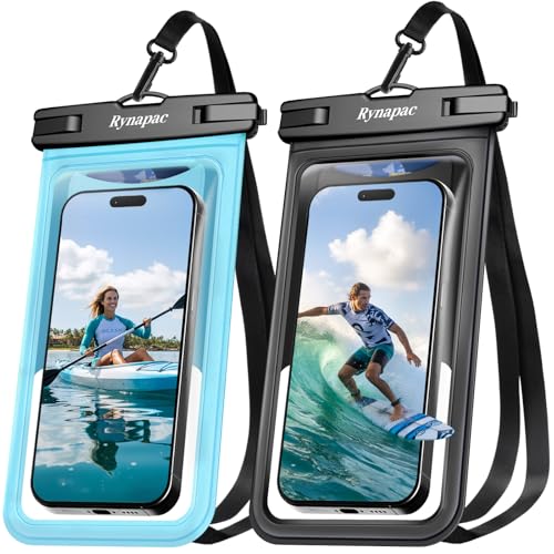 Rynapac Waterproof Phone Pouch 2 Pack, Waterproof Phone Case, [Up to 8.5''] | Face Unlock, Touchscreen, Durable IPX8 Dry Bag for iPhone 17 16 15 Pro Max, Includes Lanyard, Beach & Cruise Essentials 2026 - color: [Black + Blue]