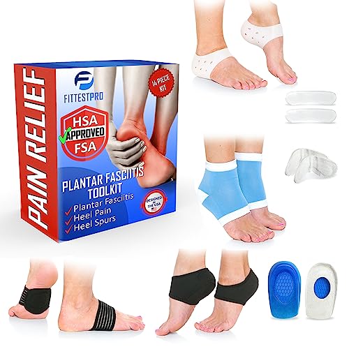 Plantar Fasciitis Foot Pain Relief 14-Piece Kit – Premium Planter Fasciitis Support, Gel Heel Spur & Therapy Wraps, Compression Socks, Foot Sleeves, Arch Supports, Heel Cushion Inserts & Grips - style: S/M