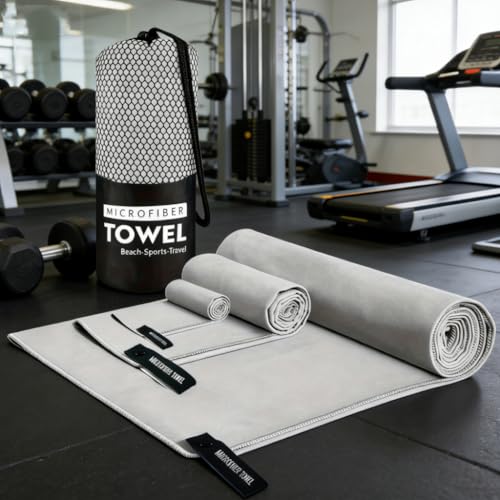 Microfiber Quick-Dry Towel Double-Sided Velvet Soft Lightweight Portable, Beach Swimming Hiking Travel Use for Adults, Grey - color: Grey