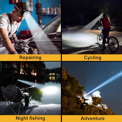 Lokilo Ultra-Bright LED Headlamp,High Lumen Rechargeable and Waterproof Headlight with Adjustable Headband for Night Work and Outdoor Use (Silver-Yellow Light) - color: Silver-Yellow light
