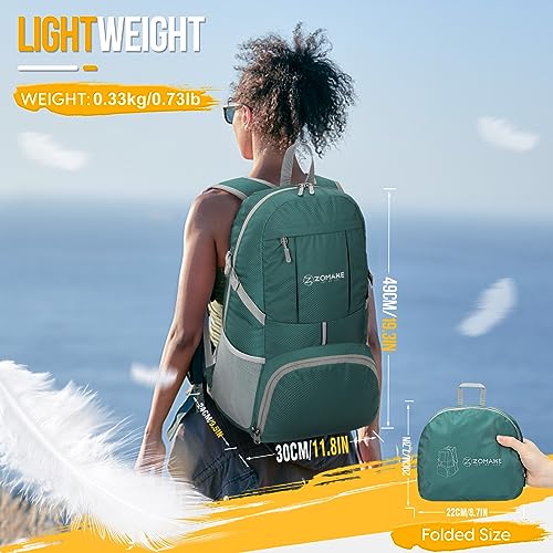 ZOMAKE Lightweight Packable Backpack 35L, Water Resistant Foldable Day Pack | Collapsible Hiking Backpacks, Compact Folding Daypack for Travel Camping, Everyday Carry, Multi-Pocket Layout(Army Green) - color: Army Green