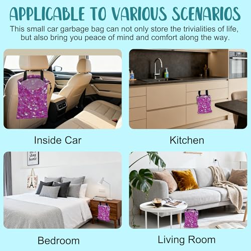 Car Garbage Bag Pink and Purple Hexagonal Hanging Canvas Car Trash Bag Drawstring Car Back Seat Organizer for Car Back Front Seat Console with Adjustable Buckle - color: Pink and Purple Hexagonal