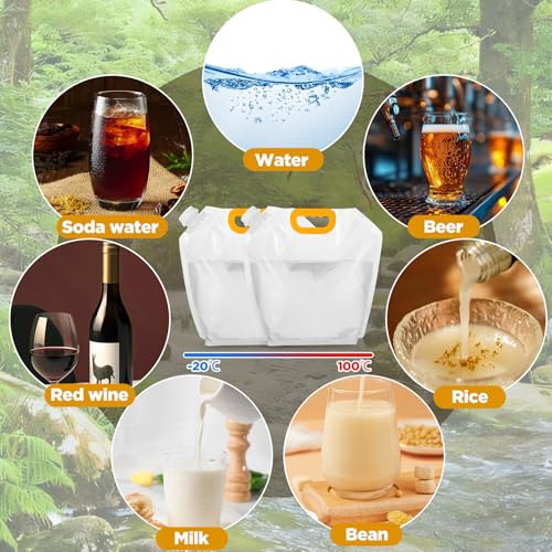 20 Pcs 1.3 Gallon Foldable Water Storage Bag, Clear Premium BPA Free Food Grade Container, Foldable Freezable No-Leak Pouch for Outdoor Sport Camping Hiking Backpack Emergency