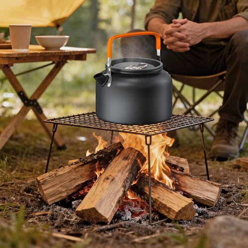 FUNYKICH 1.8L Camping Kettle with Carry Bag, Portable Stovetop Tea Kettle Fast Heating Boiling Hot Water for Open Fire, Lightweight Coffee Pot with Anti-Scald Handle for Outdoor Hiking Picnic Travel - size: 1.9 Quarts