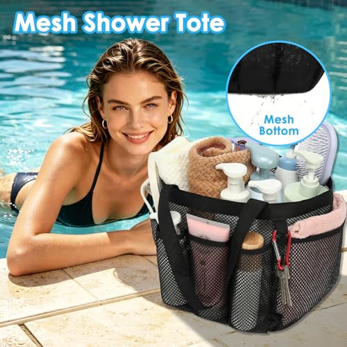 Fammart Mesh Shower Caddy Portable for College Dorm Room Essentials, Odorless Polyester Large Shower Tote Bag with Dual Handles, 8-Pocket Quick-Dry Toiletry Organizer for Travel, Beach, Camping, Gym - color: Multiple Pockets, 1 Pack - Dark Black