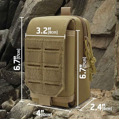 Molle Phone Pouch, 2 Piece 1000D Laser-Cut Tactical Small Molle Admin Pouch, Hook & Loop Heavy Duty Belt Molle Pouches for Belt Backpack Vest - color: 1 Piece Tan