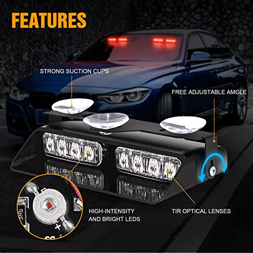 XRIDONSEN 2 in 1 Red Emergency Dash Lights Windshield Strobe Lights - color: Red