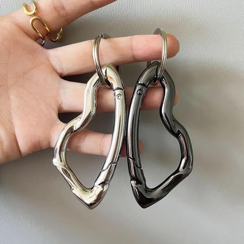 Cute Y2K Carabiner Keychain Clips Irregular Cool Multi-Use Large Heavy Duty Carabiner Hook Key Ring Outdoor Accessories Buckle - color: Black Tone