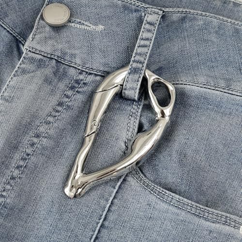Cute Y2K Carabiner Keychain Clips Irregular Cool Multi-Use Large Heavy Duty Carabiner Hook Key Ring Outdoor Accessories Buckle - color: Silver Tone Big