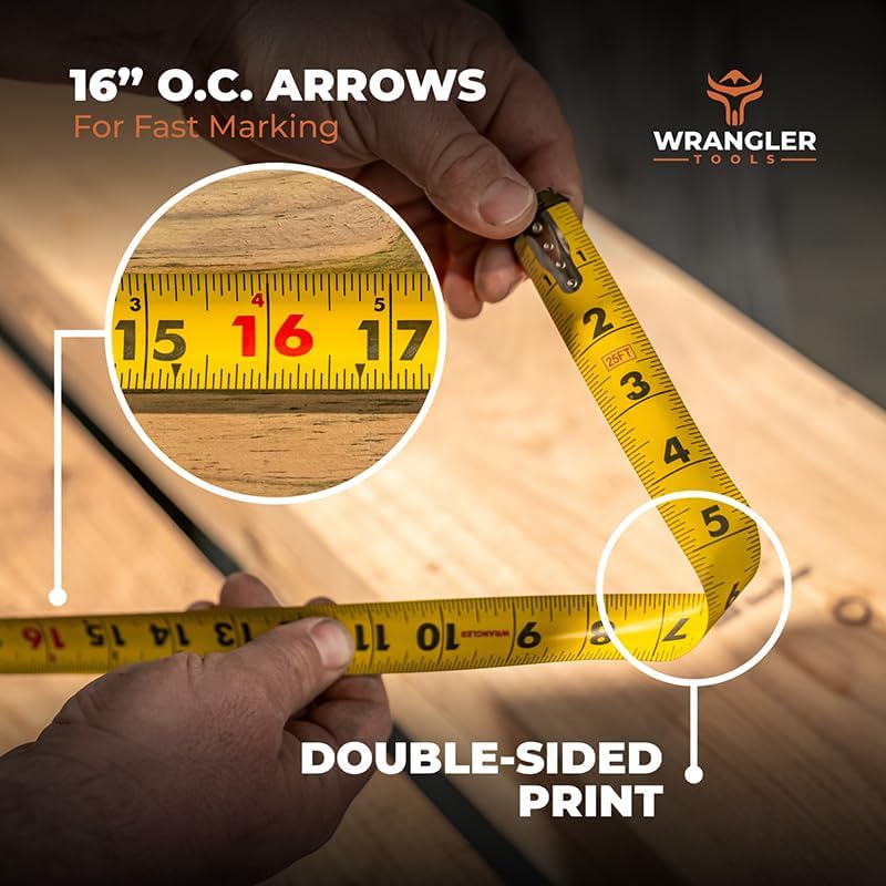 Tape Measure 25 FT - Measuring Tape Retractable - Oversized & Double-Sided Print - Blade Lock, Finger Brake - High Performance Nylon Coating, 10' Stand-Out - 13' Reach / 1-1/16" Blade - size: 25 FT