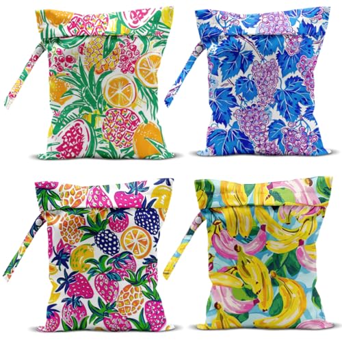 Wet Bag, 4Pcs Wet Dry Bag Set, Reusable Waterproof Bags with Mixed Tropical Fruit Prints for Women, Versatile for Beach, Pool & Daily Use - color: Mixed Tropical Fruit