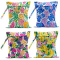 Wet Bag, 4Pcs Wet Dry Bag Set, Reusable Waterproof Bags with Mixed Tropical Fruit Prints for Women, Versatile for Beach, Pool & Daily Use - color: Mixed Tropical Fruit