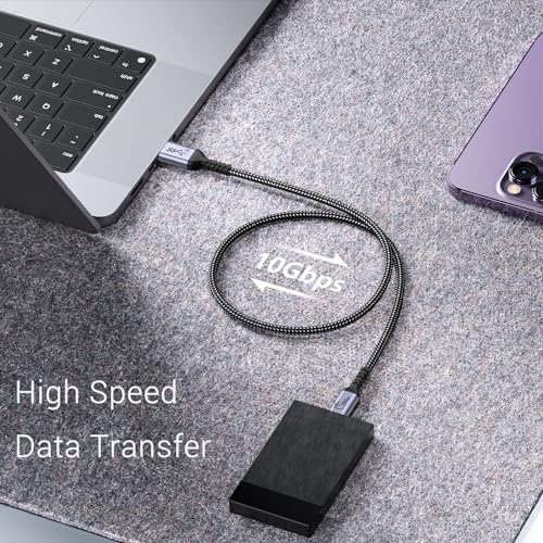 USB C Data Cable 10Gbps, 2 Packs, 1.5ft, Android Auto/Carplay Cord | Type C Fast Charging, Braided, USB A to USB C, USB 3.1 High Speed Transfer, Compatible for iPhone 16, MacBook, Galaxy, SSD - color: Grey, size: 1.5 ft