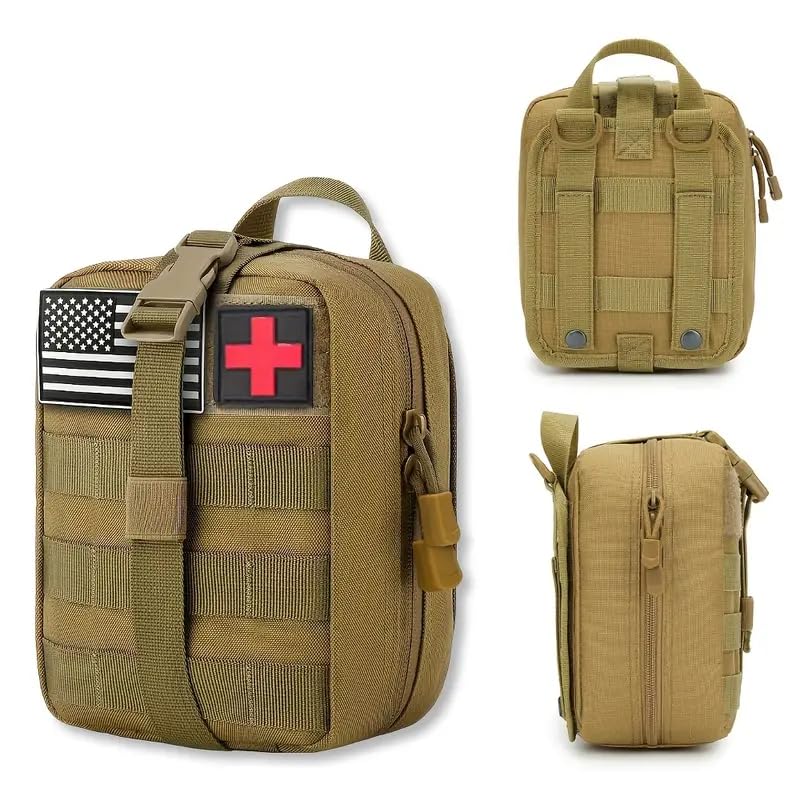 Tactical MOLLE Med Pouch - Waterproof Outdoor First Aid Kit, Molle System Combat EMT Pouch for Emergency Survival Gear, Camping, Hiking & Rescue - color: Khaki