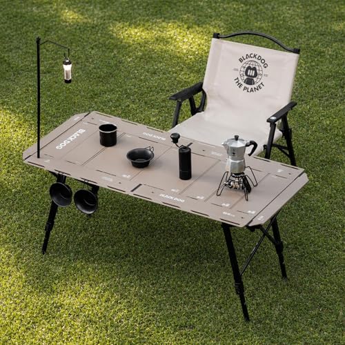 BLACKDOG IGT Camping Table, Portable 4.5U Folding Camp Table | Adjustable Height 16"-24"，IGT Modular System Compatibility，7 Expandable Plates, Aluminum，with Carry Bag，48.8" L x 22.8" W - color: Desert Sand