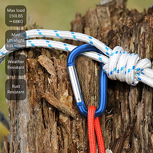 sprookber 3" Aluminum Carabiner D Ring, Caribeener Clips, Spring Snap Hook for Keychain Clip, Set of 10 - color: Blue