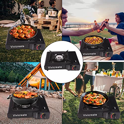 Vivicreate Portable Butane Stove 8500 BTU, Butane Stove with Auto Ignition for Camping, Lightweight Portable Gas Stove Burner with Safety Lock, Butane Burner, Estufa de Gas Portatil(Black) - color: Black