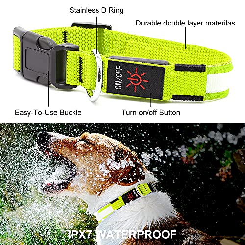 YFbrite Ultra Light Adjustable LED Dog Collar, Light up Dog Collars Rechargeable Glowing in The Dark Collars Visiblity & Safety for Small, Medium, Large Dogs (Green, Small) - color: Green, size: Small