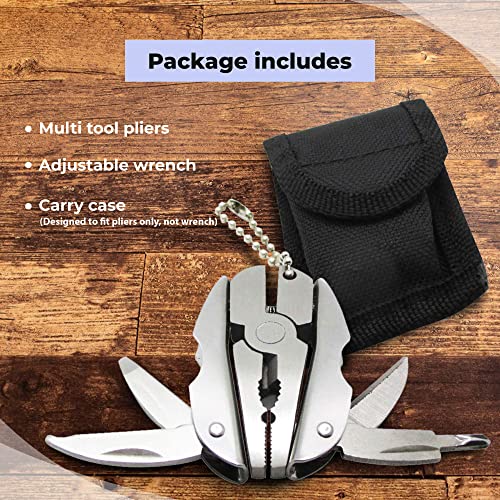 Gadgetime USA Multifunctional Stainless Steel Pliers & Mini Wrench Tool Set - Compact 5-in-1 Multipurpose Pliers & Wrench Set with Sheath - Tool Kit for Camping, Auto, Outdoor - EDC Multi Tool Set