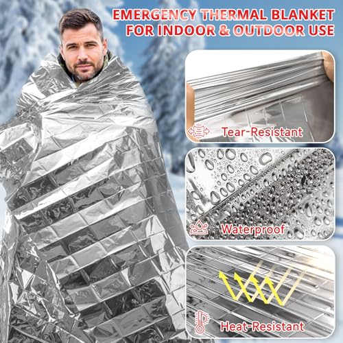 SecuCaptain Survival Emergency Thermal Blankets: 50 Pack Extra Large 84” x63” Space Mylar Blanket Kit for Outdoor Cold Winter Camping Hiking Car Bug Out Bag or First Aid - color: Sliver, size: 50 Pack
