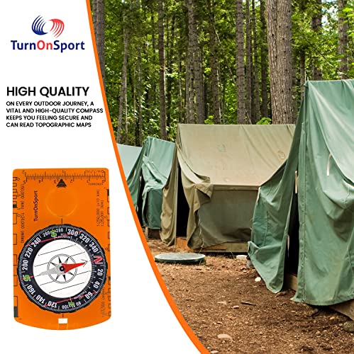 TurnOnSport Orienteering Compass - Advanced Scout Compass for Hiking, Camping, and Backpacking - Best Survival Gifts for Kids