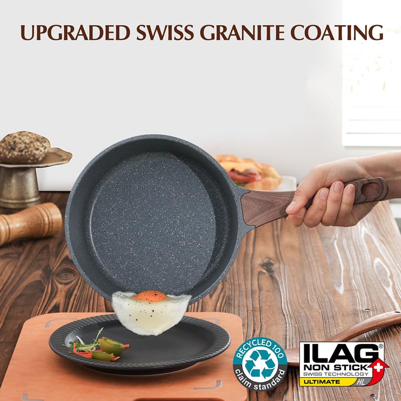 SENSARTE 2.5 Quarts Nonstick Saucepan with Lid, PFOA/PFOS Free | Kitchen Pot with Swiss Granite Coating, Medium Cooking Pot with Stay-cool Handle, Induction Compatible - color: Gray Granite, size: 2.5 Quarts