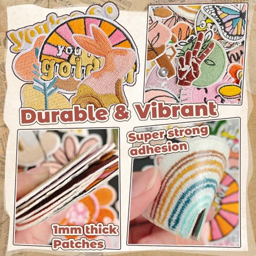 36 Pcs Random Iron on Patches for Girls, Embroidered Positive Affirmations Sew on Patches for Clothes, Hats, Jeans, Dresses, Backpacks, Machine Washable - color: Easter Boho - 36Pcs